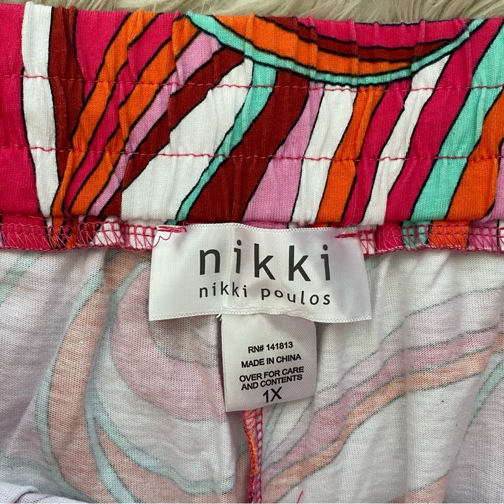 Nikki Poulos Pink White Groovy Retro 60s Disco Wide Leg Loungewear Resort Pants - Picture 4 of 7